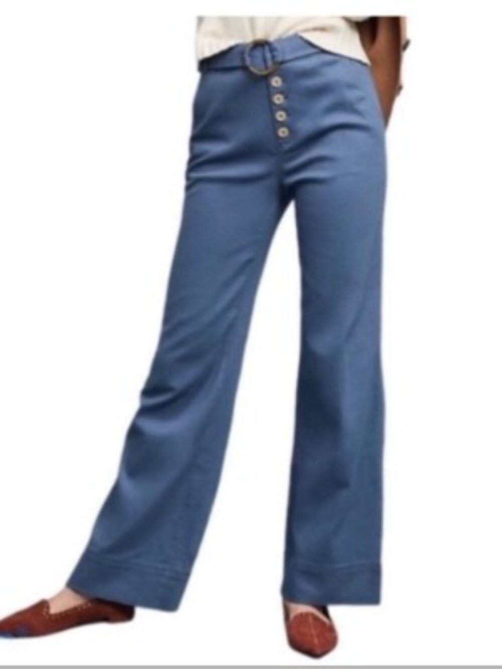 Anthropologie Cassidy Belted Wide Leg High Waist Blue Trouser Pants